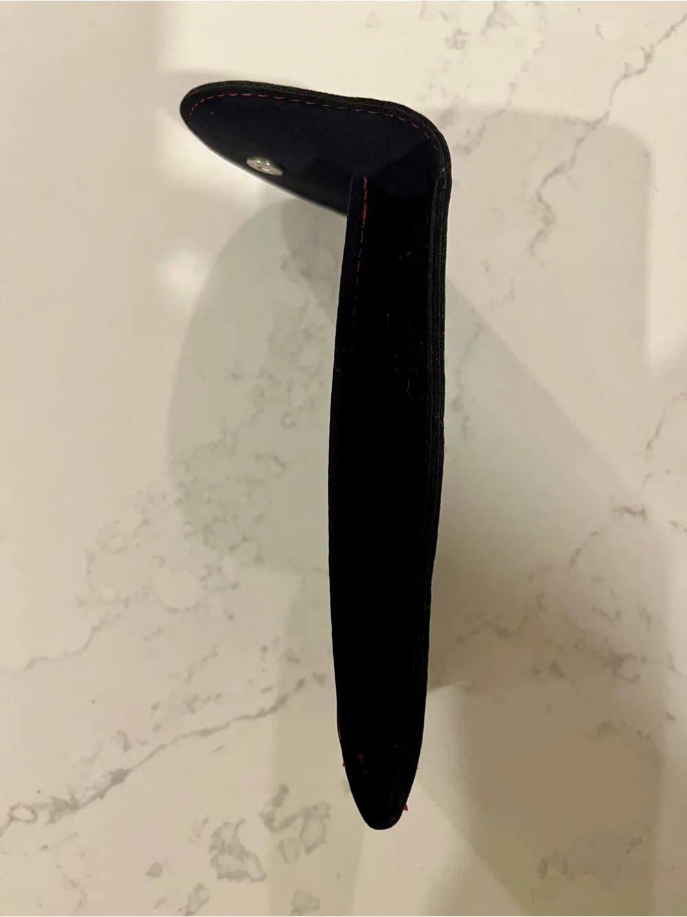 Authentic Tudor Black Velvet Pouch with Red Stitching for Travel & Service.
